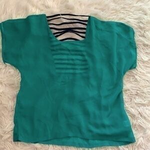 Turquoise and navy blue blouse